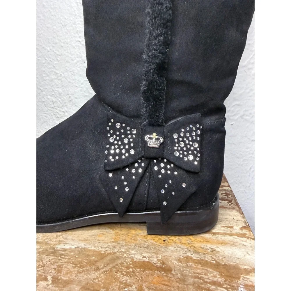 Juicy Couture Girls 5 Riding Boots Black Faux Suede Rhinestones Bow